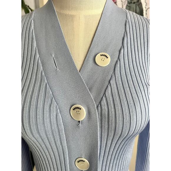 Sandro Womens Career Silk Blend Stretch Fitted Ribbed Logo Cardigan Size 4 - Picture 4 of 9